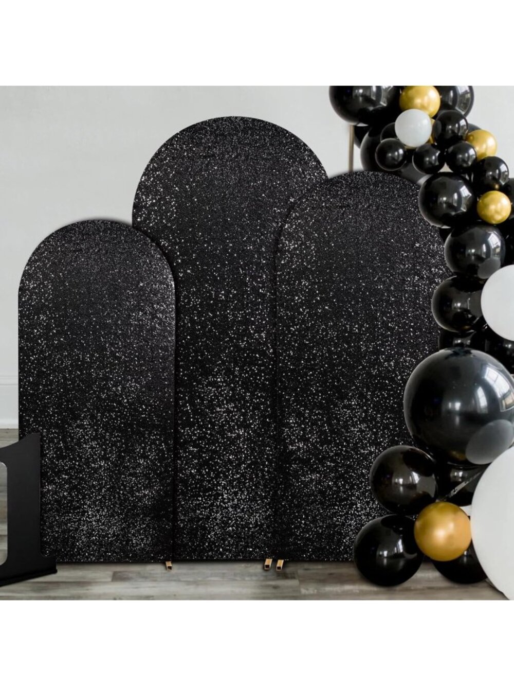 Set of 3 Sparkly Black Arch Backdrop Covers 6FT, 6.6FT, 7.2FT for Parties